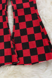 Red & Black Checkered Print Denim Pants