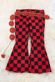 Red & Black Checkered Print Denim Pants