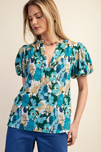 Blue Floral Cotton Blouse