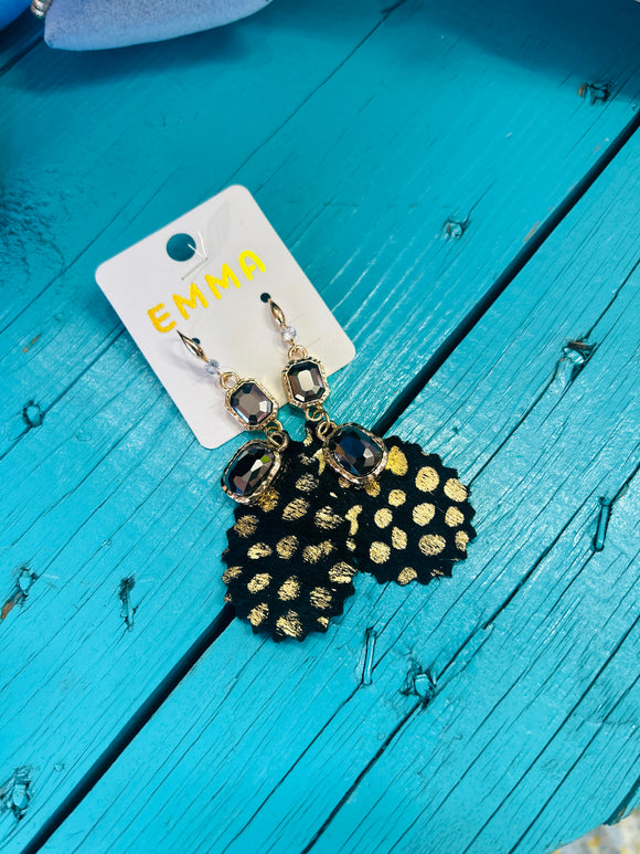 Black Spotted Crystal Hide Earrings