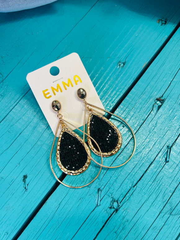 Black & Gold Teardrop Earrings