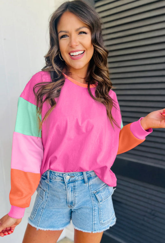 Pink Color-block Long Sleeve