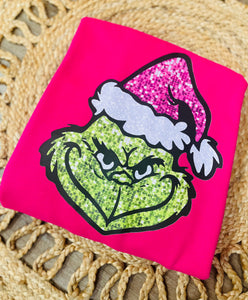 Faux Sequin Grinch on Pink Preorder