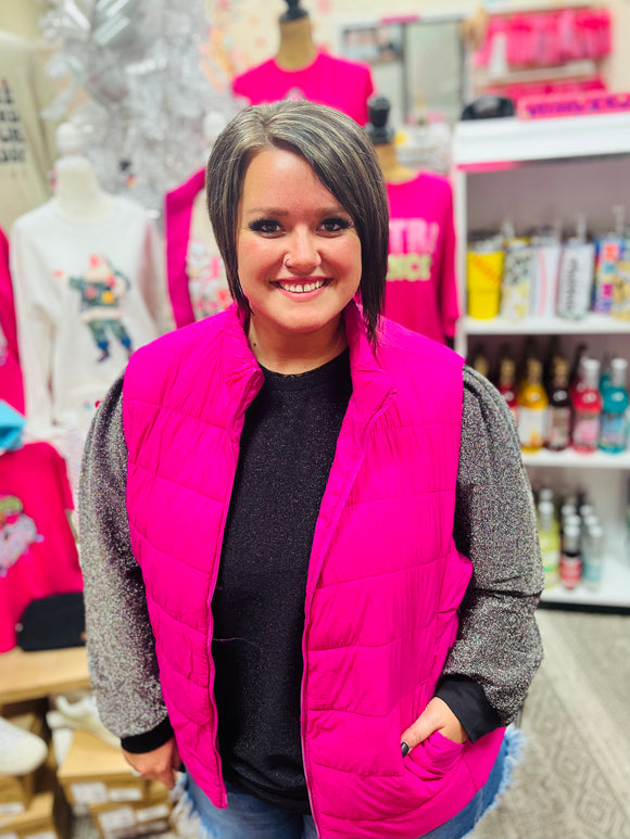 Hot Pink Quilted Puff Vest