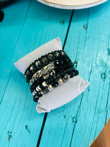 Black & Silver Beaded Stacked Bracelets