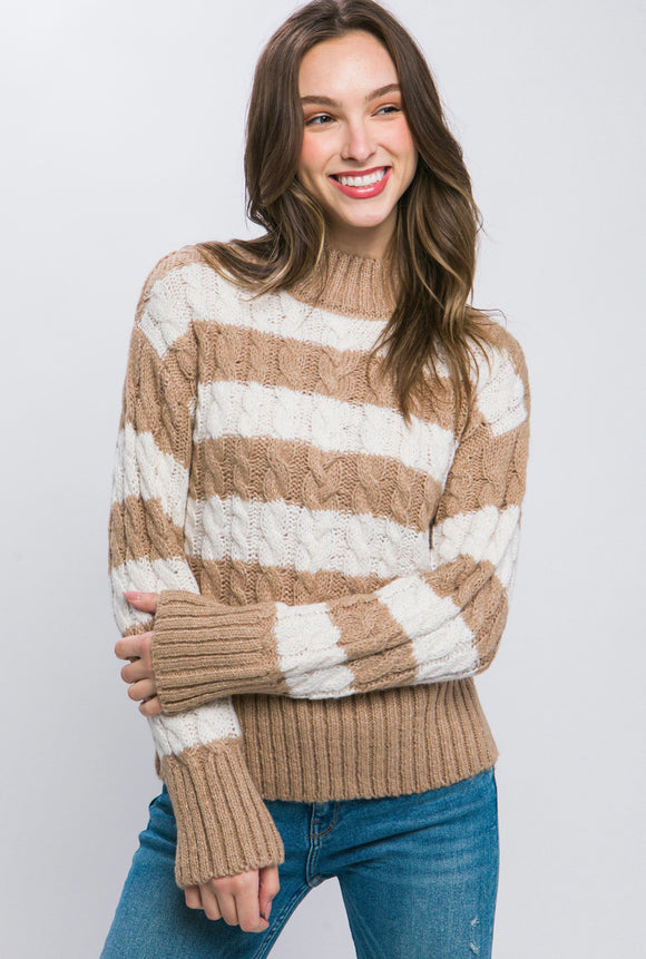 Tan & White Striped Sweater