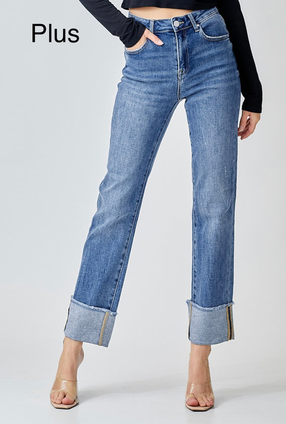 Plus Size High Rise Loose Straight Risen Jeans