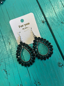 Black Rhinestone Oval Earrings