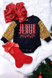 Jesus Black Onesie with Golden Sequins