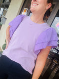 Lilac Wing Ruffle Sleeve Crew Neck Knit Top