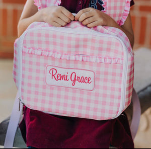 Pink Gingham Ruffle Lunch Bag