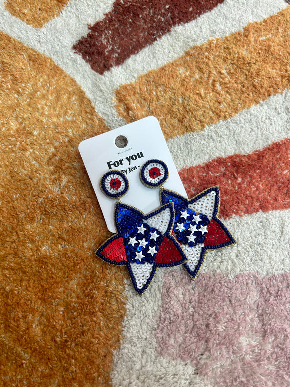 Flag Star Beaded Earrings