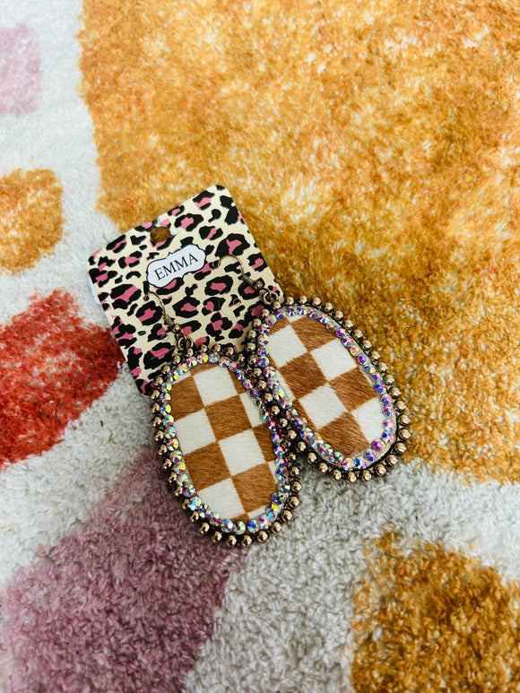 Checkered Rhinestone Earrings