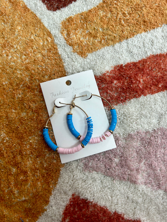 Pink & Blue Beaded Hoop Earings