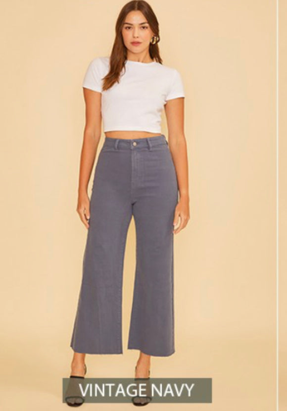 Stretch High Rise Wide Leg Cropped Navy Denim Jeans