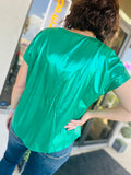 Green Shiny Solid Boxy Top