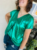 Green Shiny Solid Boxy Top