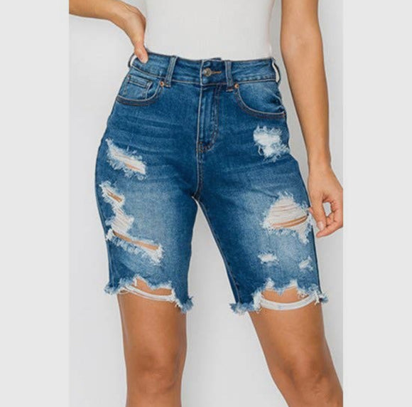 Kristin Mid Thigh Dark Denim Shorts