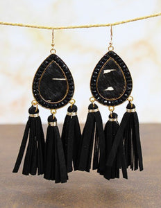 Black Hide Fringe Earrings